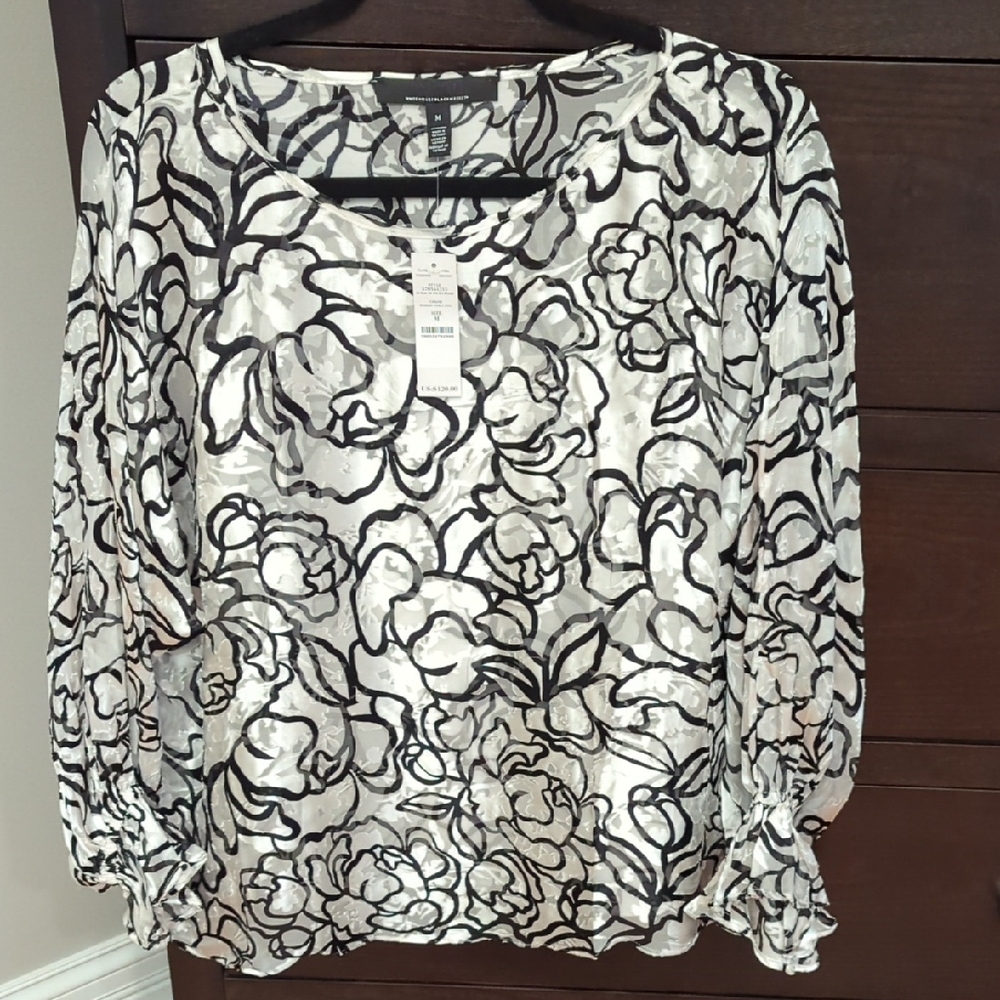 WHBM Floral Black and White Blouse